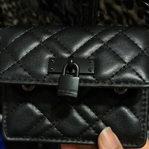 Quilted Black Leather Padlock Crossbody Bag